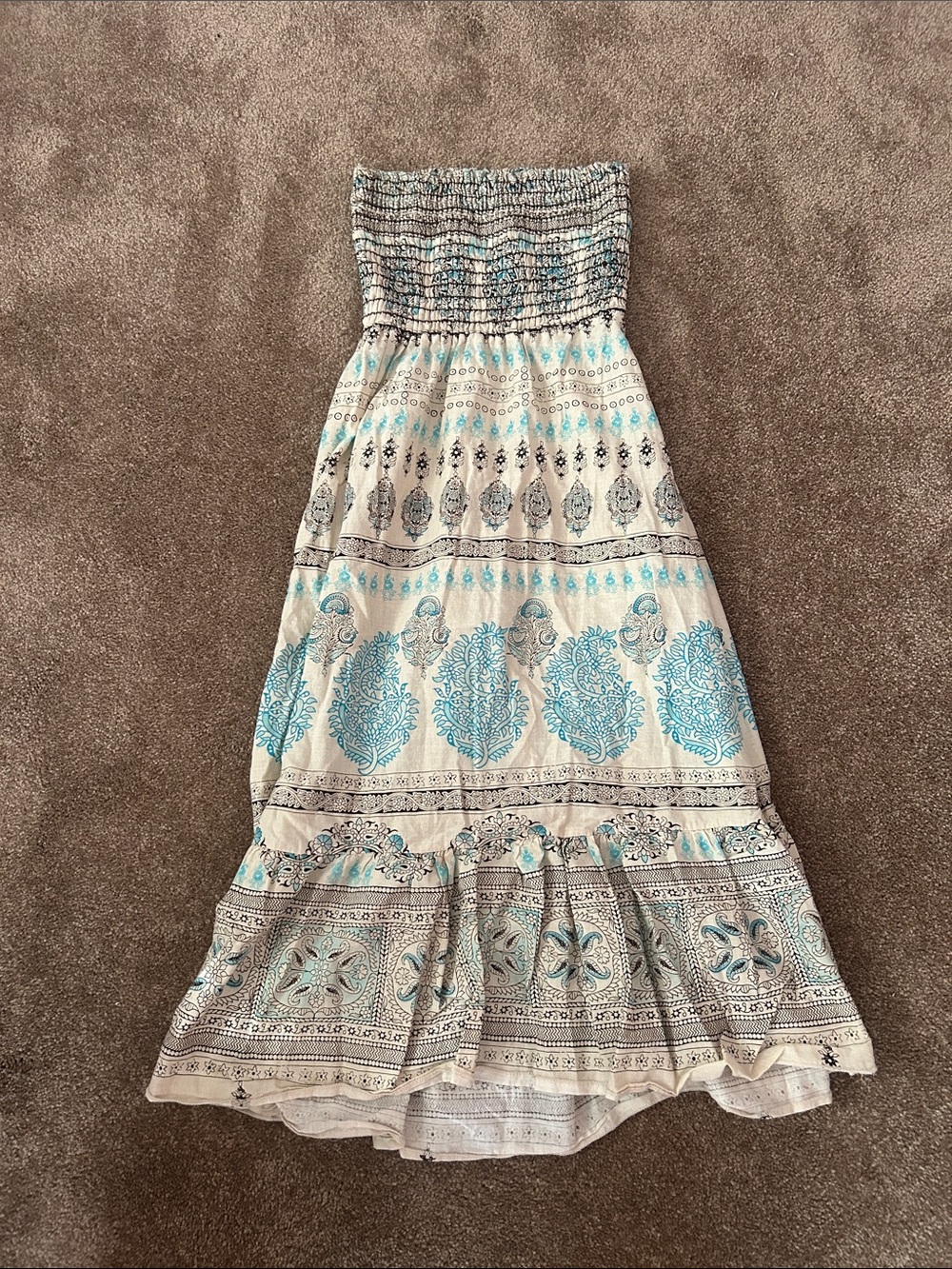 Charlotte Russe Cream and Teal Strapless Midi Dress